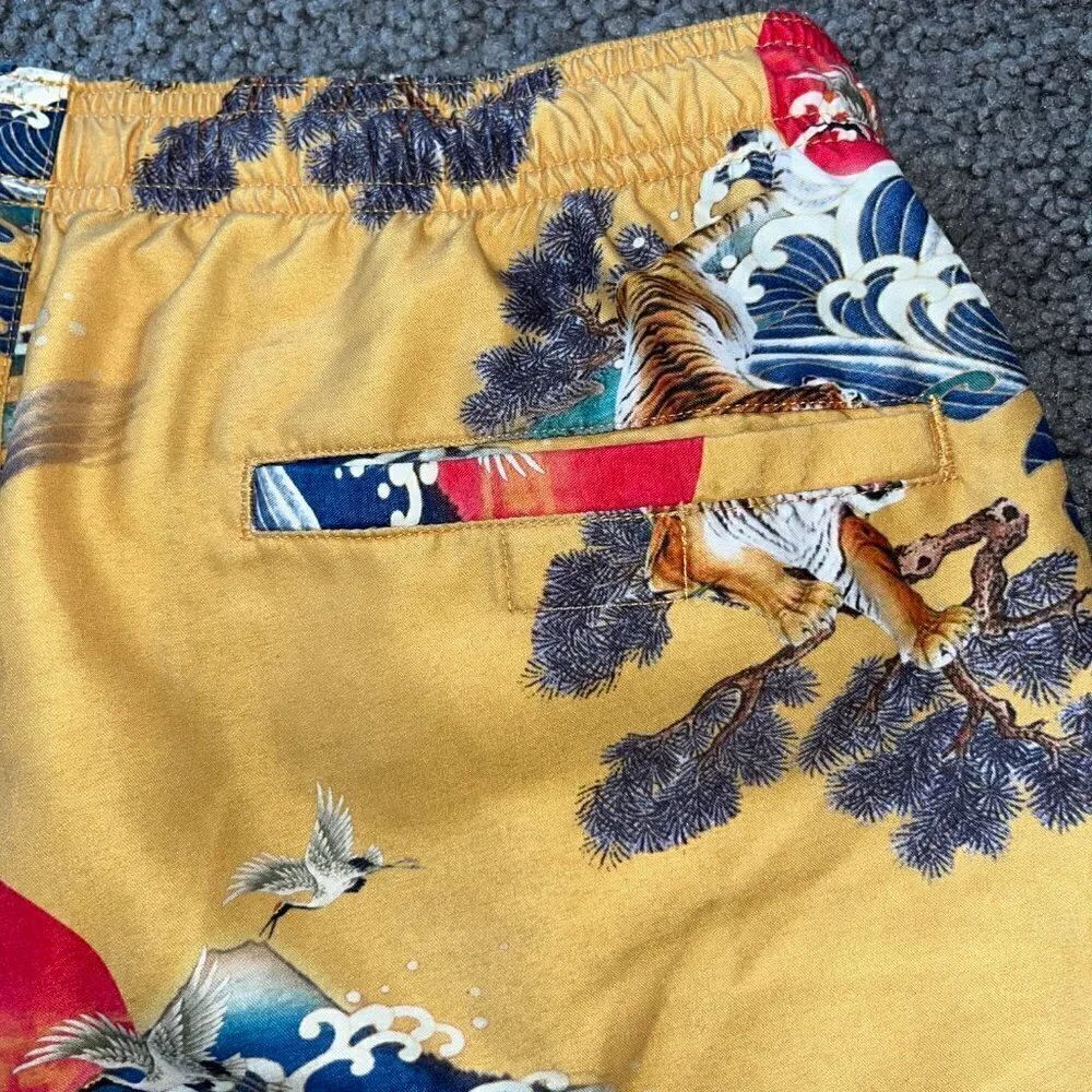 MODERN AMUSEMENT Men's Swimsuit Trunks Asian Tiger Moon Ocean Print EUC - Size M